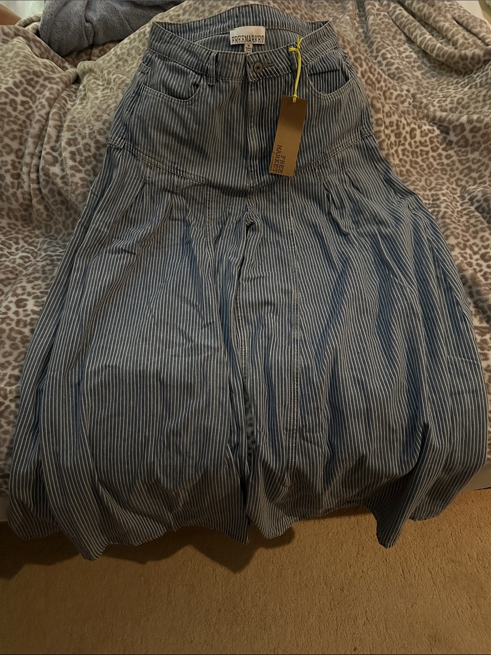 Free Market  Striped Blue with white stripe light weight, Wide leg flowy pant